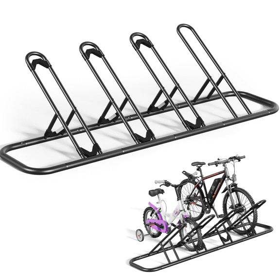 JOZ 4-Bike Floor Parking Rack for Bicycles Wheel(Max Tire Width 2.5"), Indoor/Outdoor Garage Storage, Black