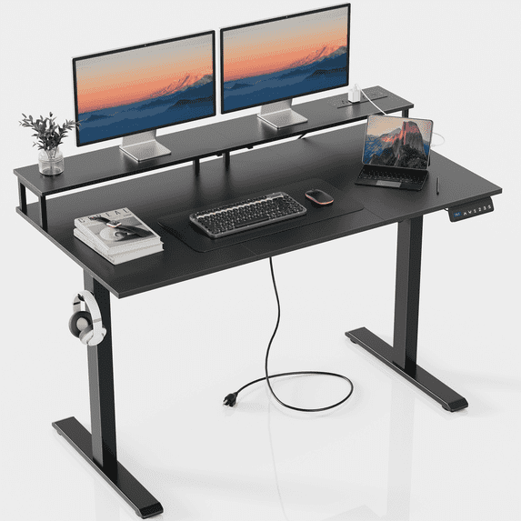 JOZ Electric Standing Desk, Height Adjustable Standing Desk, 24x48 Inches Sit Stand up Desk, with Memory Controller Home Office Desk, Black Desk
