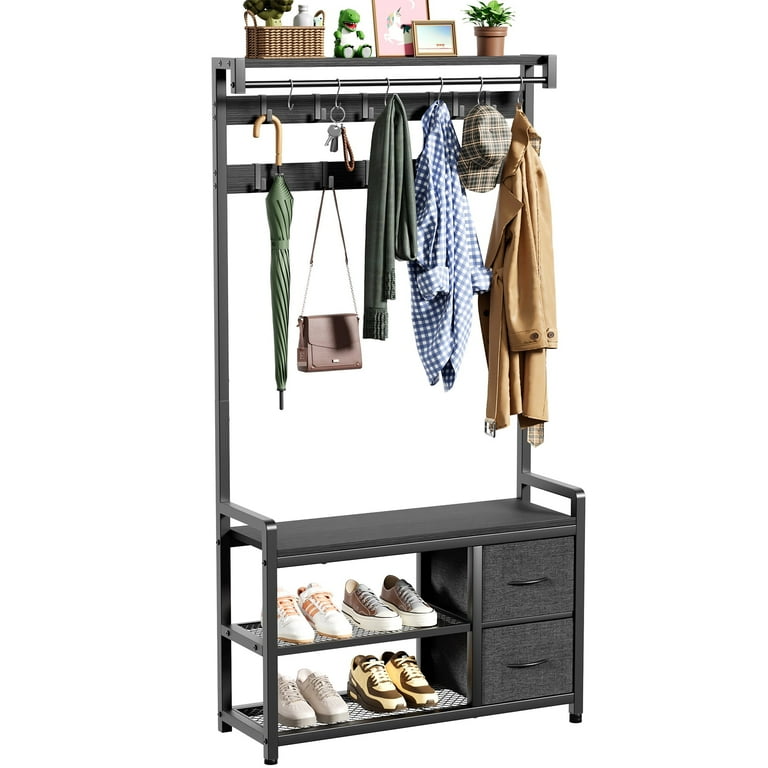 小物 Wommelsdorff JO high and seek JOZ Entryway Hall Tree with Shoe Bench and Top Shelf, 5-in-1 Coat