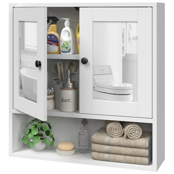 JOZ Medicine Cabinet With Mirror Bathroom Organizer, Double Door Wall Mounted Storage Mirror Cabinet with Adjustable Shelves, White