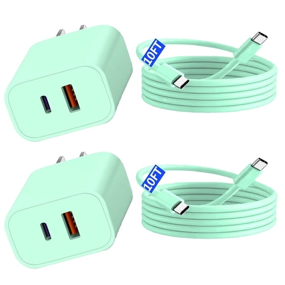 JOZASHON for iPhone 17/16 Charger, 2Pack 20W Adapter Wall Fast Charger with 10ft White USB C Cable for iPhone17 16/15/i Pad,green
