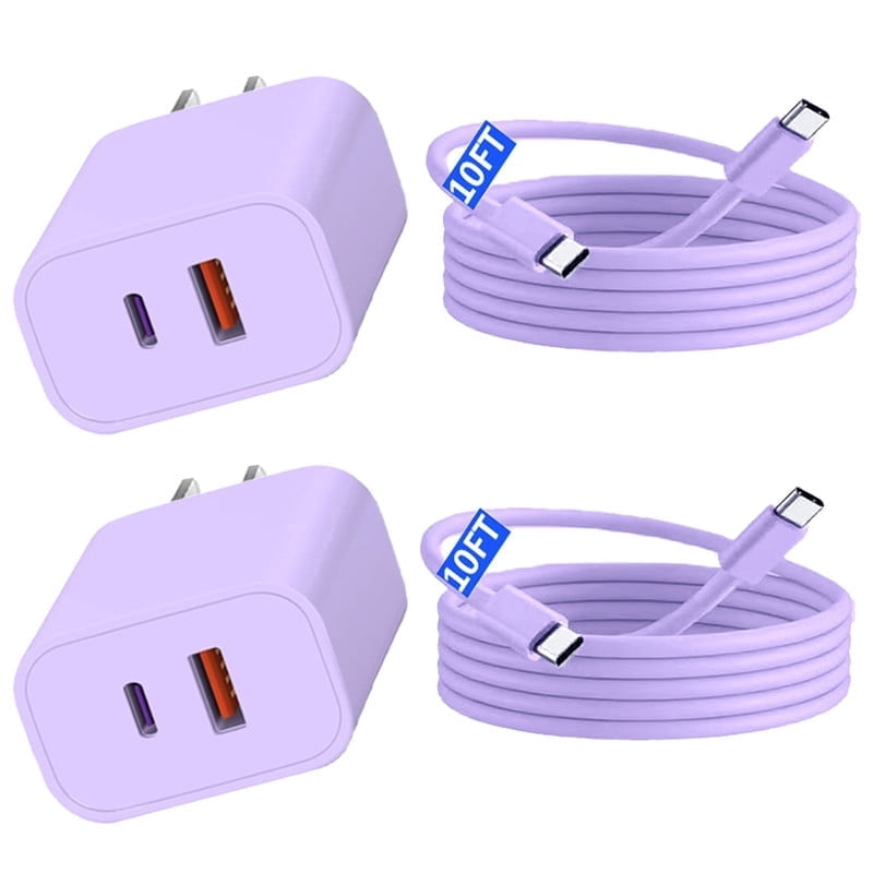 JOZASHON for iPhone 17/16 Charger, 2Pack 20W Adapter Wall Fast Charger with 10ft White USB C Cable for iPhone17 16/15/i Pad,purple
