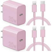 JOZASHON 20W iPhone Charger with 6ft USB-C to Lightning Cable, 2-Pack, Fast Charging Compatible with iPad, iPod, Pink