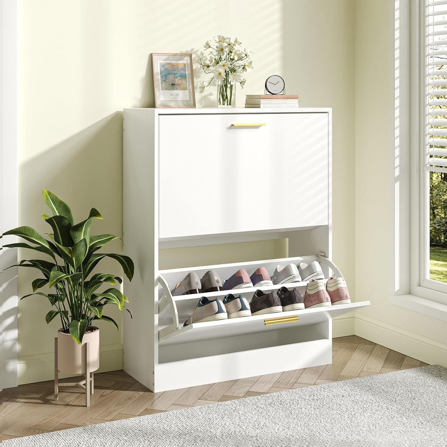JOZZBY Shoe Cabinet Storage for Entryway, Freestanding Narrow Slim Shoe ...
