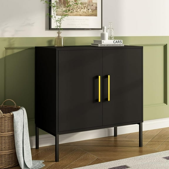 JOZZBY Storage Buffet Cabinet, Freestanding Sideboard with Double Doors, Modern Wooden Sideboard, Black Side Cabinets for Bedroom, Living Room, Kitchen, Office and Hallway, WLFH0007BK