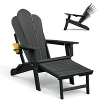 JP OUTDOOR Folding Adjustable Adirondack Chair with Ottoman & Cup Holder,HDEP Multifunctional Adirondack Chair with Footrest,Black