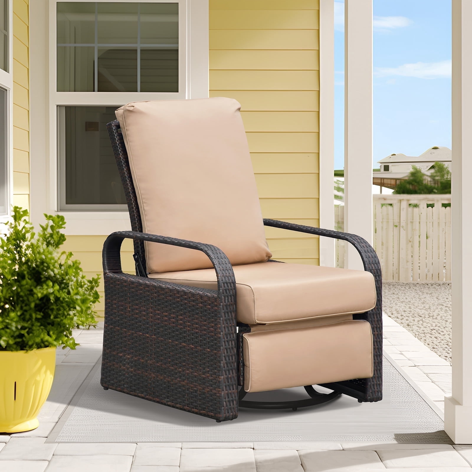 Skypatio Rattan PE Wicker Reclining Swivel Rocker, All-Weather Patio ...