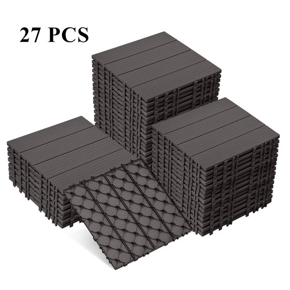 JP Outdoor Interlocking Deck Tiles, Outdoor Square Flooring Tiles,27 Pack,Coffee