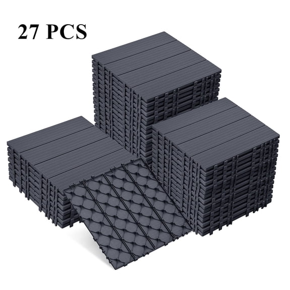 JP Outdoor Interlocking Deck Tiles, Patio Square Flooring Tiles,27 Pack,Grey