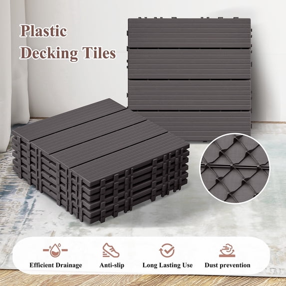 JP Outdoor Composite Deck Tiles, Outdoor Interlocking Flooring Tiles,9 Pack,Coffee