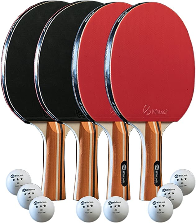 JP WinLook Table Tennis Set with 4 Ping Pong Paddles, 8 Balls, and Case