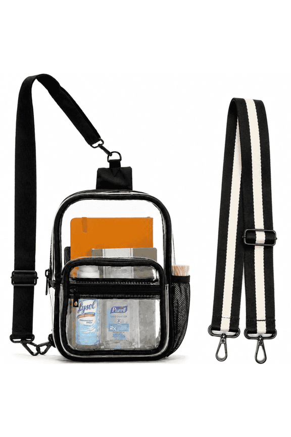 Premium Clear Sling Bag Stadium Approved with 2 Detachable Straps Black and Black White