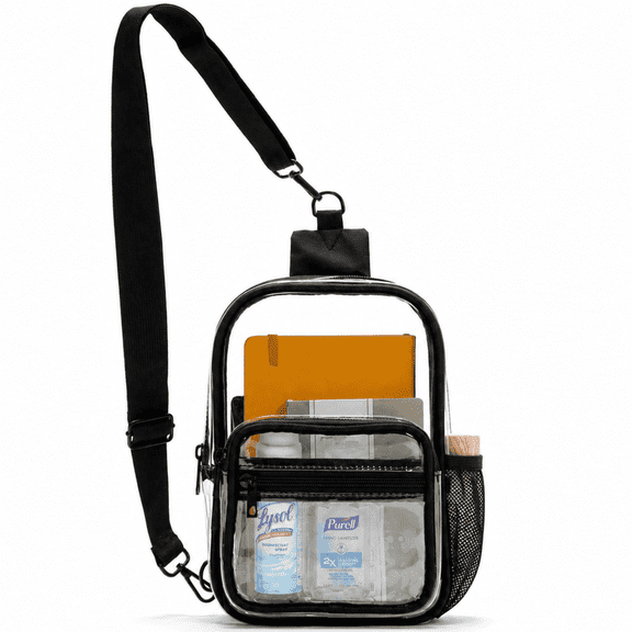 JPACK Premium Clear Sling Bag with Detachable Black Strap, Stadium Approved