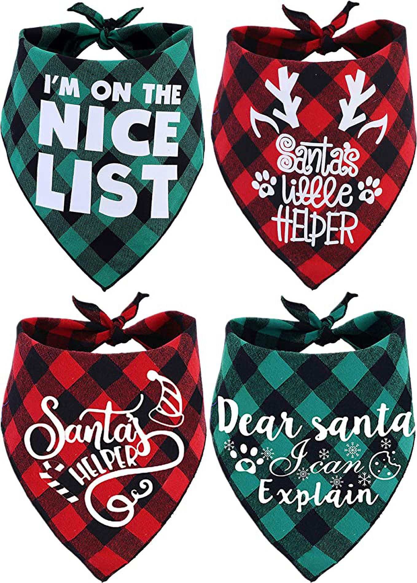JPB Christmas Dog Bandana Pack of 4 Classic Buffalo Plaid Pets Scarf