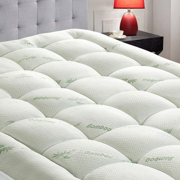 JPHOME Bamboo Full Size Quilted Pillowtop Mattress Topper Pad Cover with Deep Pocket Fitted Up to 8"-21", Soft & Comfort