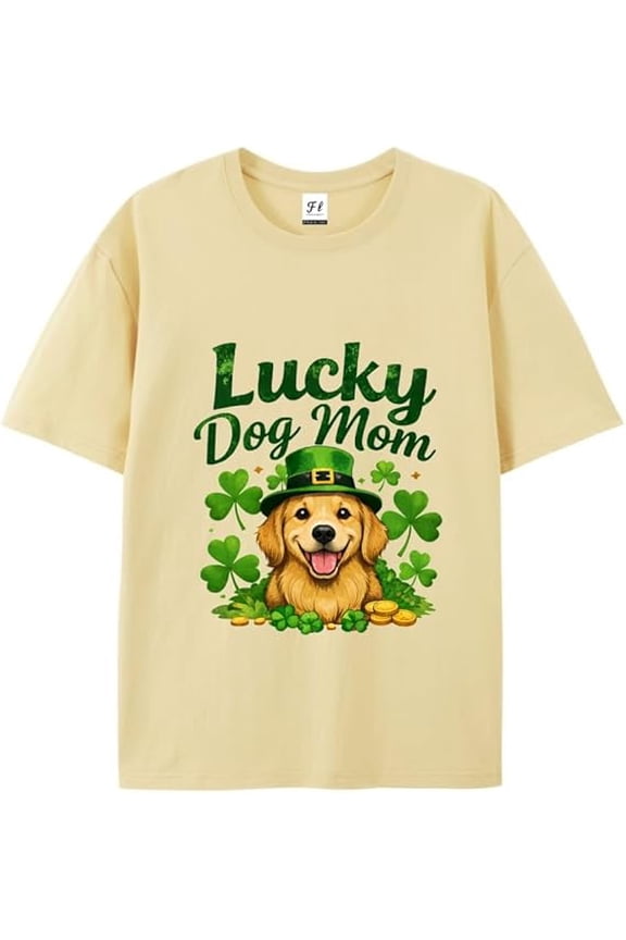 Dog Mom Shirt for Women, St Patrick’s Day Dog Lover T Shirt, Shamrock Golden Retriever Graphic Tee