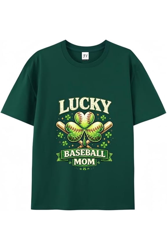 Lucky Baseball Mom Shirt for Women, St Patrick’s Day Baseball T Shirt, Shamrock Clover Baseball Graphic Tee, Funny Irish Sports Mom Gift