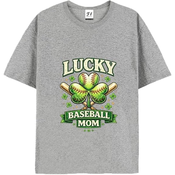 JPLILY Lucky Baseball Mom Shirt for Women, St Patrick’s Day Baseball T Shirt, Shamrock Clover Baseball Graphic Tee, Funny Irish Sports Mom Gift
