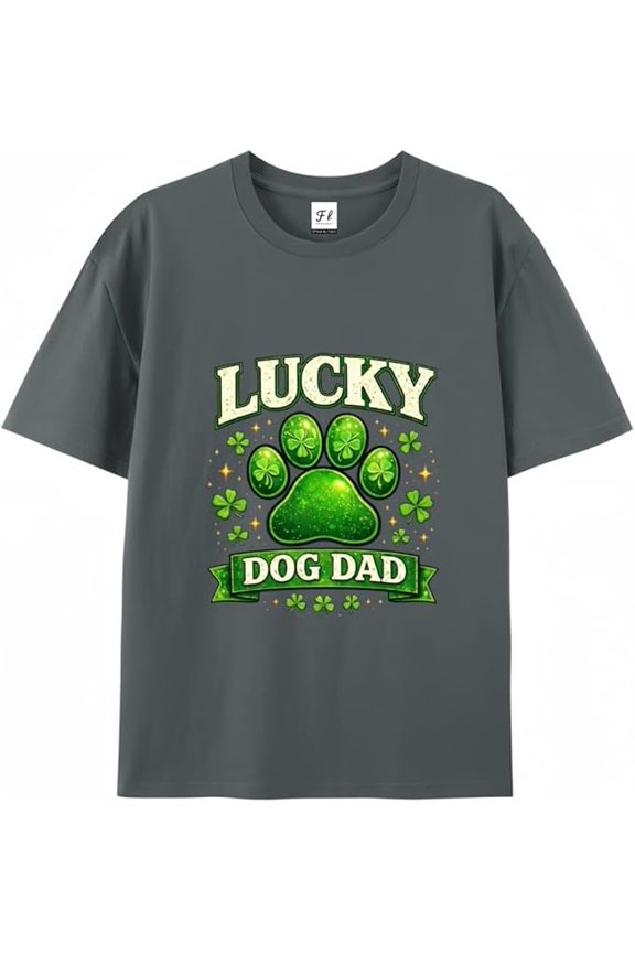 Lucky Dog Dad Shirt for Men, St Patrick’s Day Dog Lover T Shirt, Shamrock Paw Graphic Tee, Funny Irish Dog Owner Gift