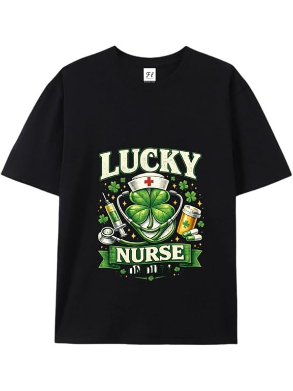 Lucky Nurse Shirt for Women Men, St Patrick’s Day Nurse On Duty T Shirt, Shamrock Medical Graphic Tee, Funny Irish RN Gift