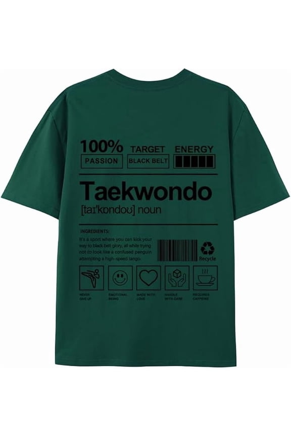 Taekwondo T-Shirt Short Sleeve, 100% Soft Cotton for Odor-Free & Warm, DTG Printing for HD, Fade-Resistant Image &Text, Personalized Gift for Men & Women