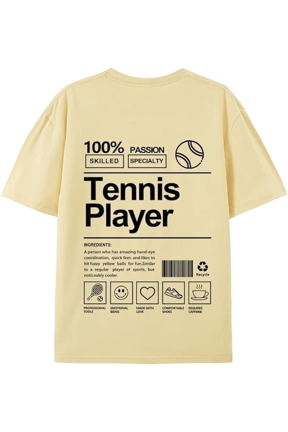 Tennis Player T-Shirt Short Sleeve, 100% Soft Cotton for Odor-Free & Warm, DTG Printing for HD, Fade-Resistant Image &Text, Personalized Gift for Men & Women