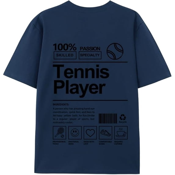 JPLILY Tennis Player T-Shirt Short Sleeve, 100% Soft Cotton for Odor-Free & Warm, DTG Printing for HD, Fade-Resistant Image &Text, Personalized Gift for Men & Women