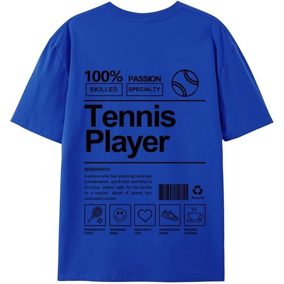 JPLILY Tennis Player T-Shirt Short Sleeve, 100% Soft Cotton for Odor-Free & Warm, DTG Printing for HD, Fade-Resistant Image &Text, Personalized Gift for Men & Women