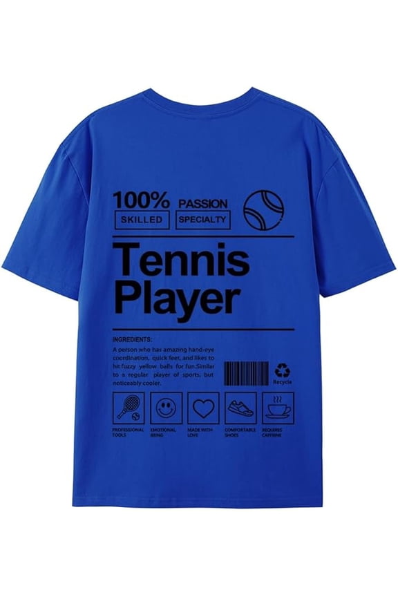 Tennis Player T-Shirt Short Sleeve, 100% Soft Cotton for Odor-Free & Warm, DTG Printing for HD, Fade-Resistant Image &Text, Personalized Gift for Men & Women