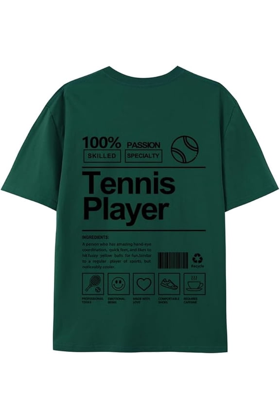 Tennis Player T-Shirt Short Sleeve, 100% Soft Cotton for Odor-Free & Warm, DTG Printing for HD, Fade-Resistant Image &Text, Personalized Gift for Men & Women