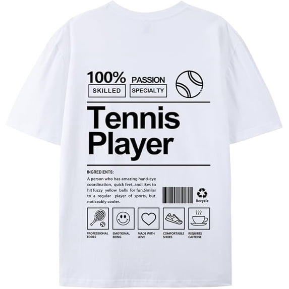 JPLILY Tennis Player T-Shirt Short Sleeve, 100% Soft Cotton for Odor-Free & Warm, DTG Printing for HD, Fade-Resistant Image &Text, Personalized Gift for Men & Women