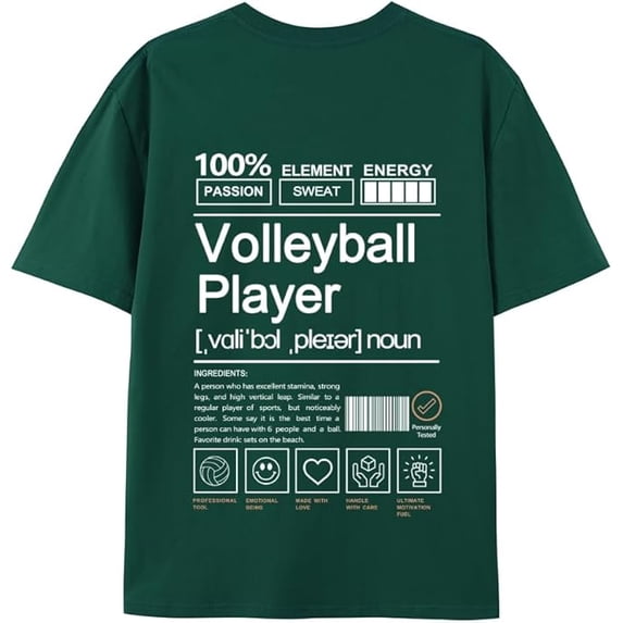 JPLILY Volleyball Player T-Shirt Short Sleeve, 100% Soft Cotton for Odor-Free & Warm, DTG Printing for HD, Fade-Resistant Image &Text, Personalized Gift for Men & Women