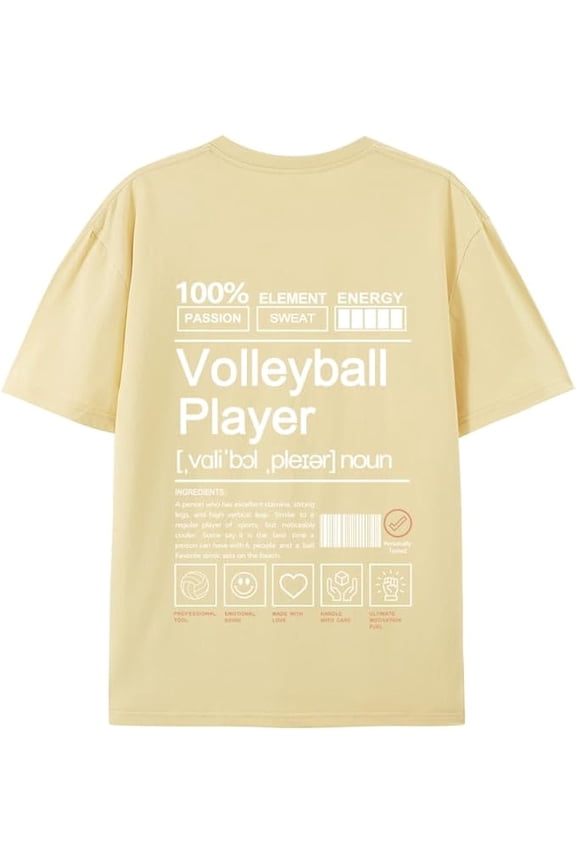 Volleyball Player T-Shirt Short Sleeve, 100% Soft Cotton for Odor-Free & Warm, DTG Printing for HD, Fade-Resistant Image &Text, Personalized Gift for Men & Women