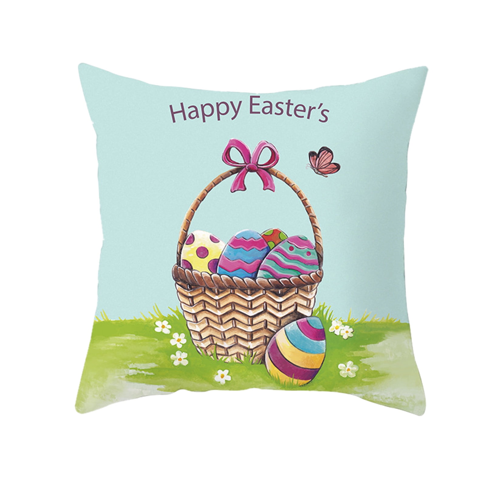 JPLZi Easter Throw Pillow Covers Cartoon Easter Bunny Eggs Decorative