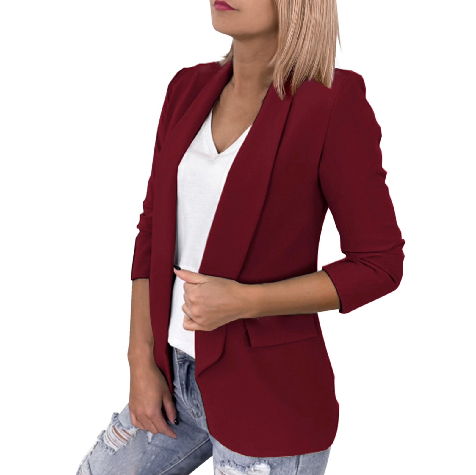 JPLZi Women's Solid Colour Lapel Pocket Suit Jacket