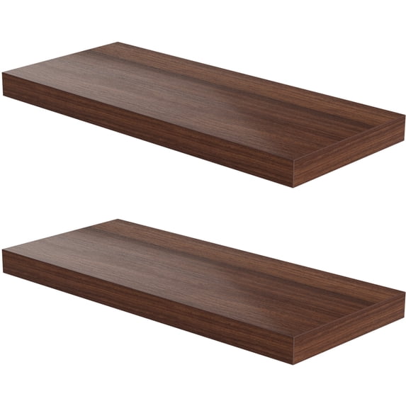 JPND 24 inch Wooden Floating Wall Shelf with Invisible Brackets Set of 2, for Bedroom/Bathroom/Living Room and Kitchen Storage, Red Brown