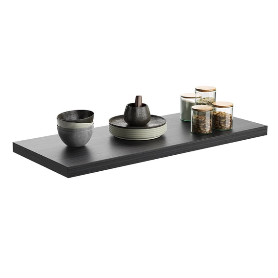 JPND 30 inch Wooden Floating Wall Shelf with Invisible Brackets Set of 1, for Bedroom/Bathroom/Living Room and Kitchen Storage, Black