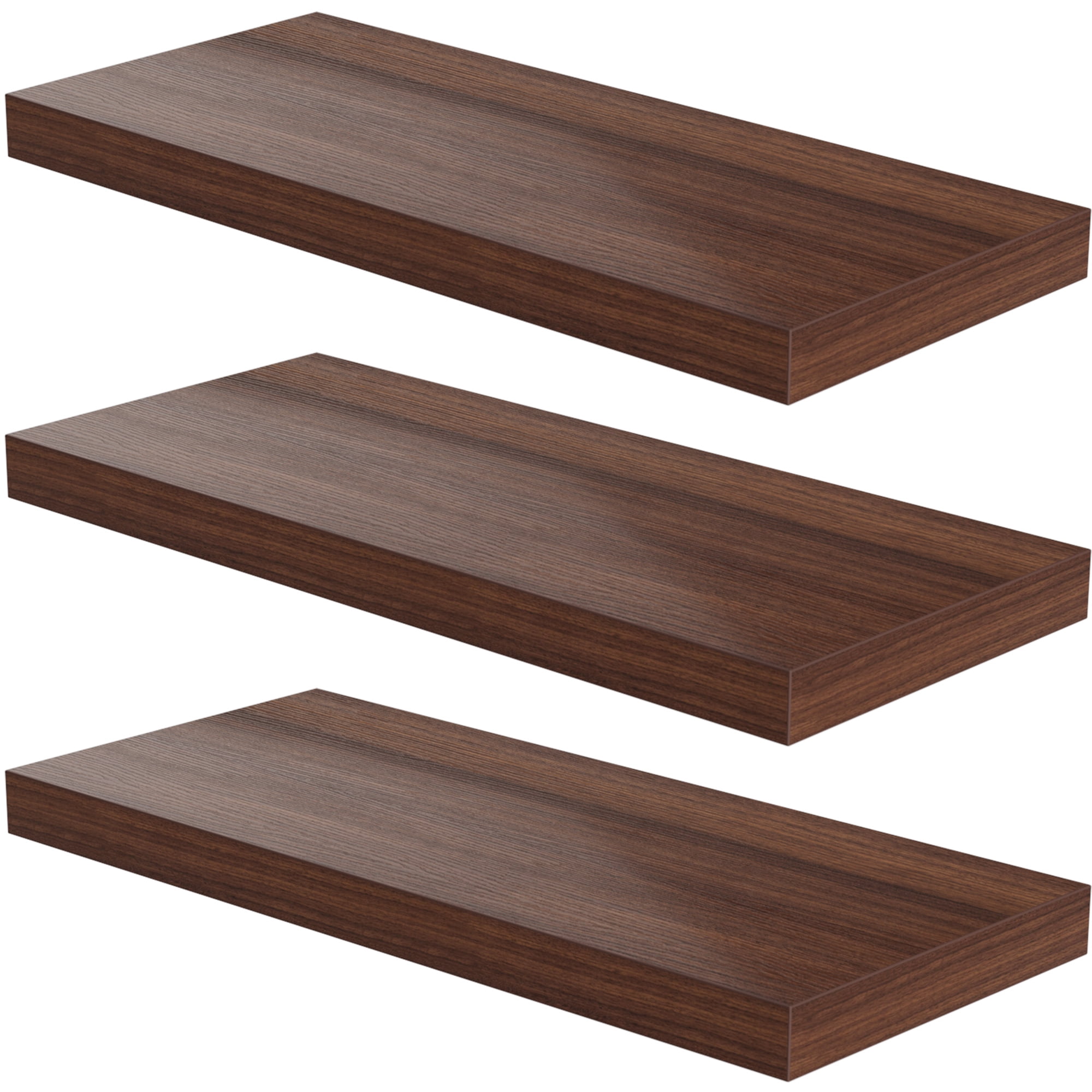 JPND 30 inch Wooden Floating Wall Shelf with Invisible Brackets Set of 3 for Bedroom Bathroom Living Room and Kitchen Storage Red Brown