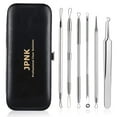 thumbnail image 1 of JPNK Blackhead Remover Comedones Extractor Acne Removal Kit for Blemish, Whitehead Popping, Zit Removing for Nose Face Tools with a Leather Bag, Silver, 6 Pieces, 1 of 7