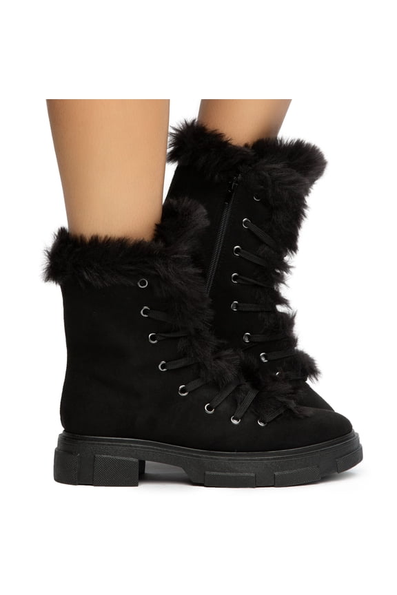 Puzzle-04 Lace Up Fur Vegan Women's Booties Warm Boots 7