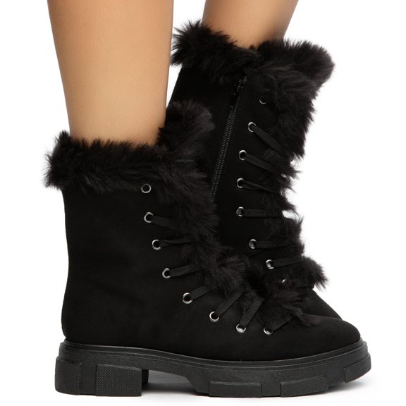 JPO Puzzle-04 Lace Up Fur Vegan Women's Booties Warm Boots 7