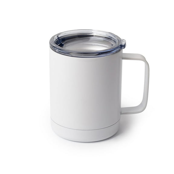 JPPlus 10oz Sublimation Ready Stainless Steel Coffee Cup Blank with Lid and Handle. Heavy and Durable. Perfect for Branding and Corporate Gifts (1, White)