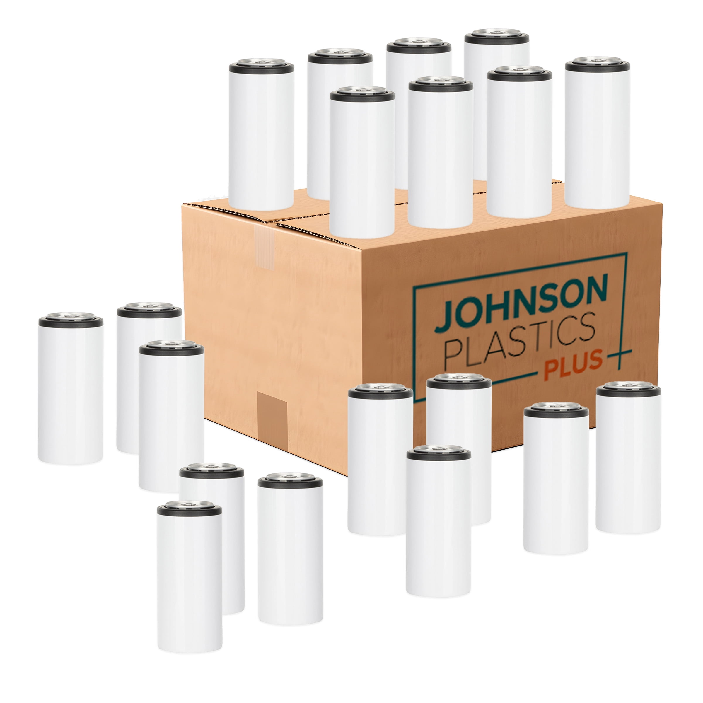 JPPlus 12oz Sublimation Skinny Can Coolers - Stainless Steel, Bulk Blanks for Custom Gifts & Promotional Use - Fits 12oz Slim Cans - Sublimation & Heat Transfer Ready (White, Case of 50)