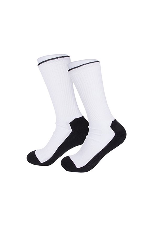 JPPlus Sublimation Crew Socks Blank for Custom Printing, White Polyester Socks with Black Bottom and Black Top Ring, Adult One Size Fits Most, 8 Inch Leg, for Sublimation, Heat Transfer (120 Pairs)