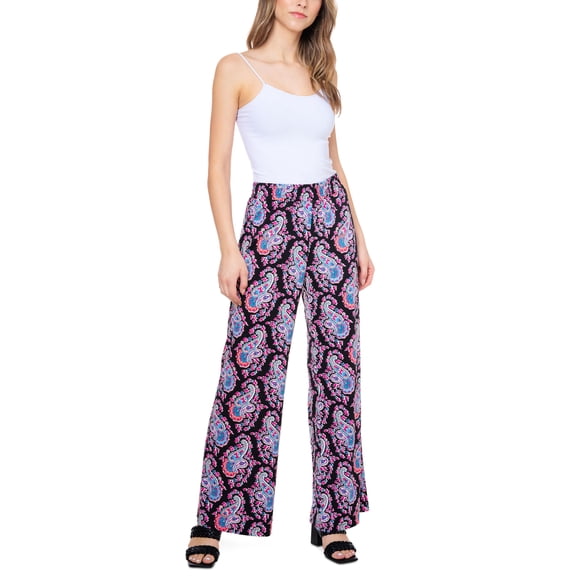 JPR Studio Pull On Wide Leg Pants Black Paisley XS