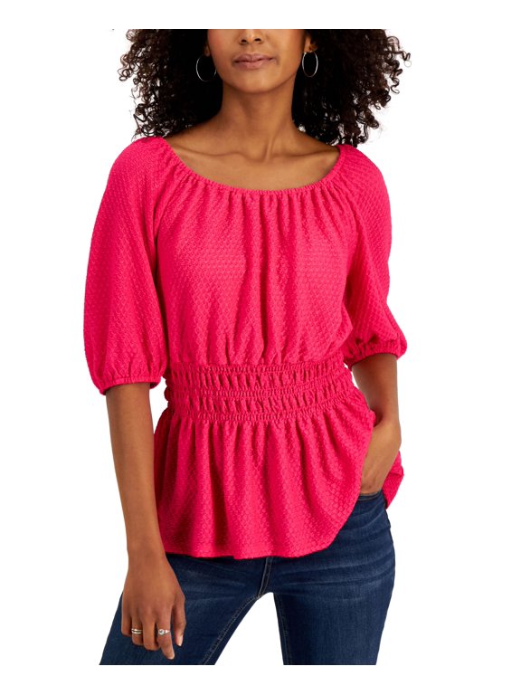 JPR Studio Smocked Waist Peasant Top Beetroot Pink XL