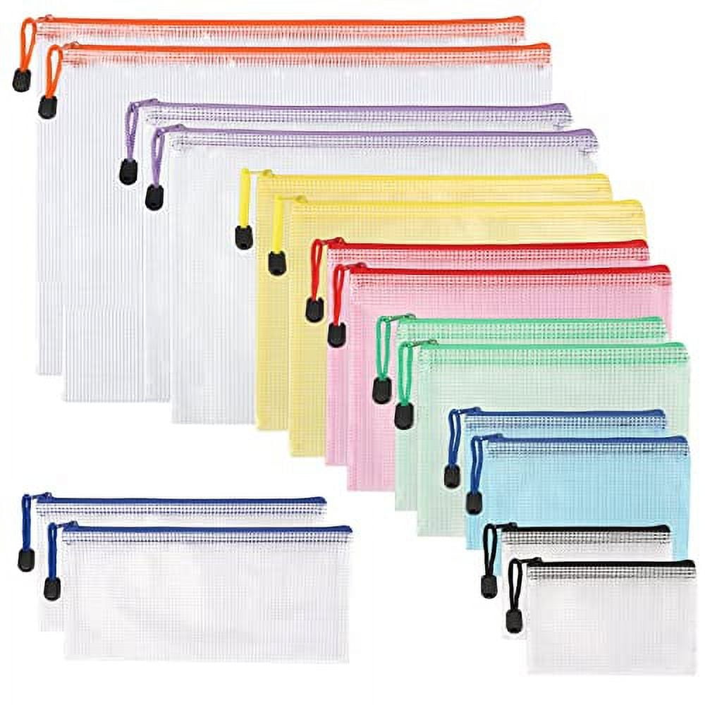 Umriox Zipper Mesh Document Pouch, 16.9x12.4 in (6 Colors, 18 Packs), Clear  Zipper Pouches, Waterproof Zipper Pouches for Craft Projects Office