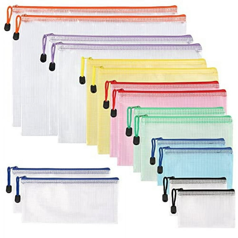 JPSOR 16pcs 8 Size Mesh Zipper Pouch for Organization, Waterproof Zipper  Pouches Colored PVC Travel Zipper Bags Clear Multipurpose Document Bags for