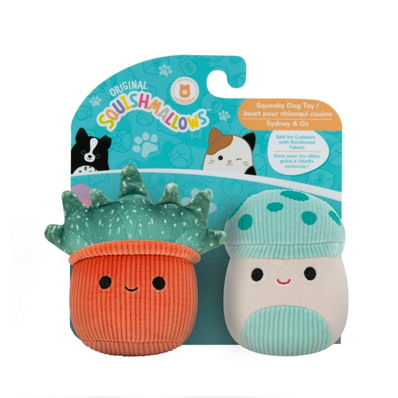 Squishmallows Original 3.5 inch 2-Pack Sydney Mushroom and Oz Succulent Dog Toys - Small Ultra Soft Plush Pet Toy