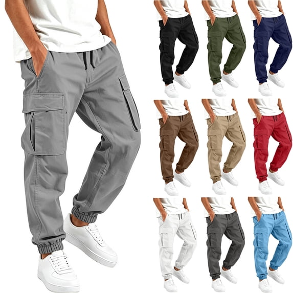 JPVDPA Boys Uniform Cargo Pants Elastic Waist Drawstring Pull On Joggers Back to School Clothes Army Green 9-10 Years